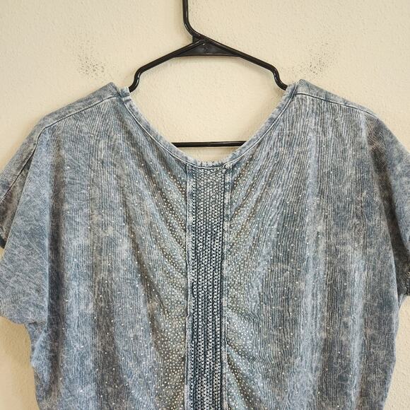 Vocal Gray Mineral Wash Short Sleeve Bedazzled Rhinestone Y2K Top Size Large - Picture 8 of 9
